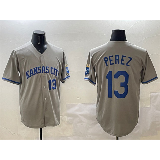 Rebec Kansas City Royals #13 Salvador Perez Gray  2024 Away Limited Stitched Jersey