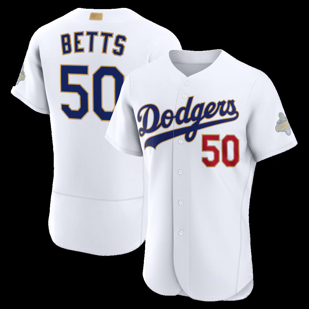 Rebec Los Angeles Dodgers #50 Mookie Betts White  2026 Gold Collection Authentic Jersey