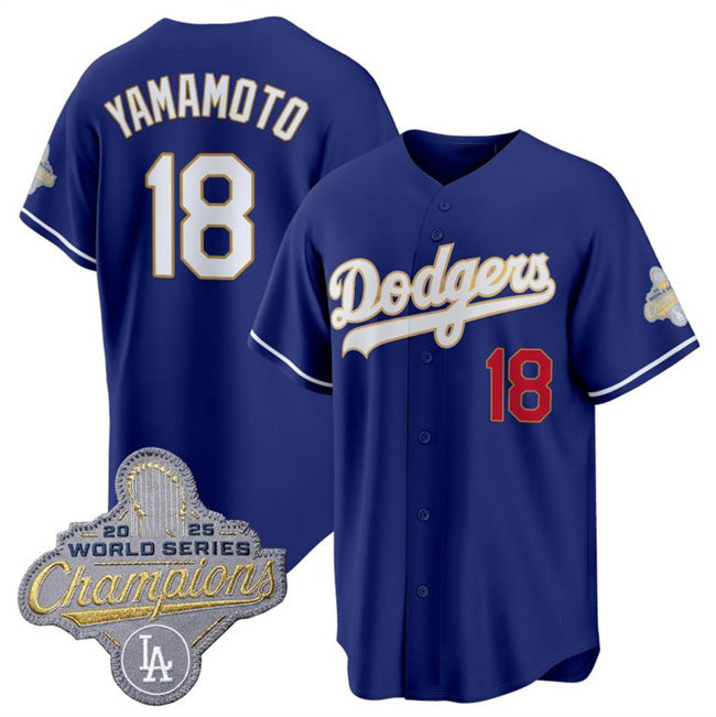 Rebec Los Angeles Dodgers #18 Yoshinobu Yamamoto Royal  2026 Alternate Gold Collection Stadium Stitched Jersey