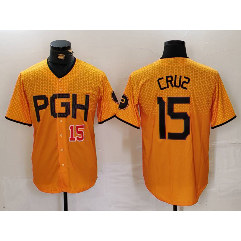 Rebec Pittsburgh Pirates #15 Oneil Cruz Yellow  2023 City Connect Stitched Jerseys