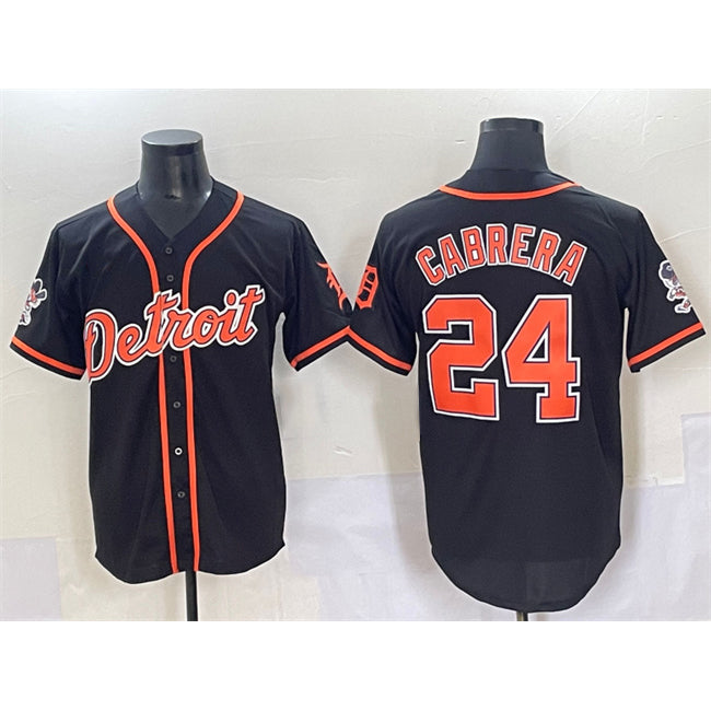 Rebec Detroit Tigers #24 Miguel Cabrera Black  With Patch Cool Base Stitched Jersey