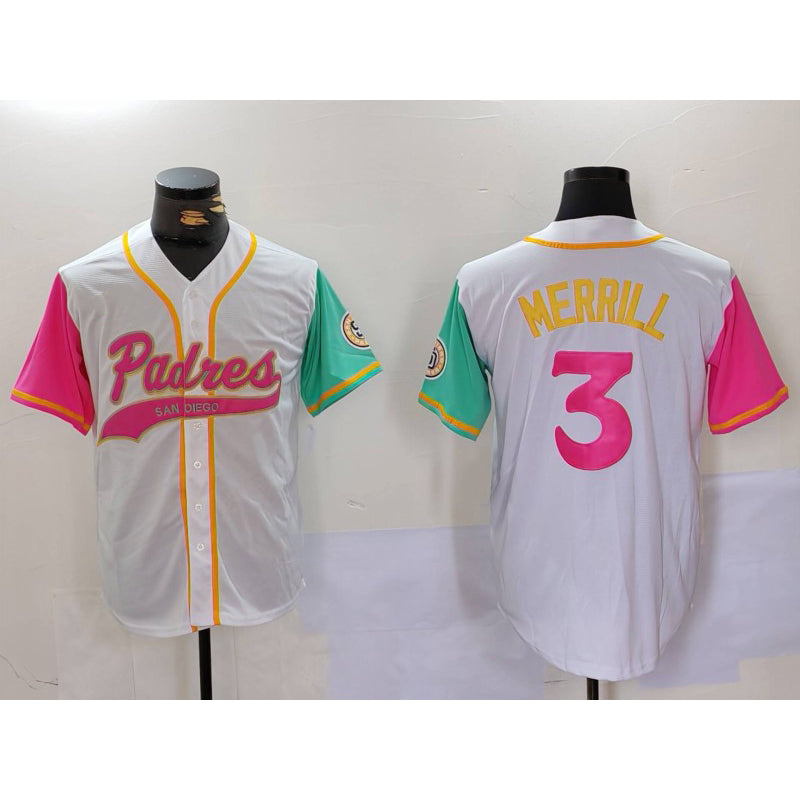 Rebec San Diego Padres #3 Jackson Merrill White  NEW 2023 City Connect Cool Base Stitched Jersey