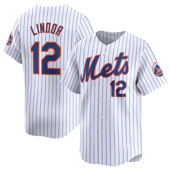 Rebec New York Mets #12 Francisco Lindor White  2024 Home Limited Stitched Jersey