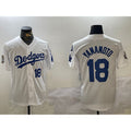 Rebec Los Angeles Dodgers #18 Yoshinobu Yamamoto White  2024 World Series With Fernando Memorial Patch Home Limited Stitched Jersey 2