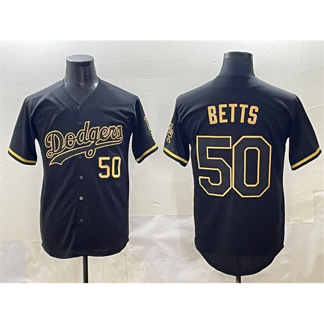 Rebec Los Angeles Dodgers #50 Mookie Betts Black Gold  Limited Stitched Jersey