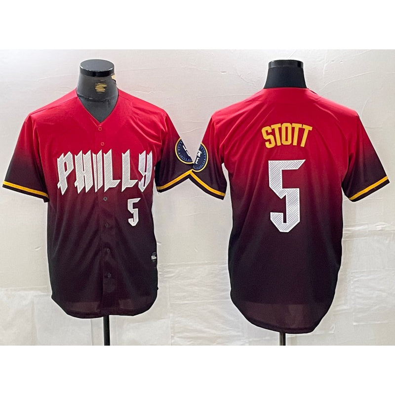 Rebec Philadelphia Phillies #5 Bryson Stott Red  2024 City Player Number Cool Base Jersey