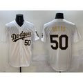 Rebec Los Angeles Dodgers #50 Mookie Betts White Gold  Limited Stitched Jersey
