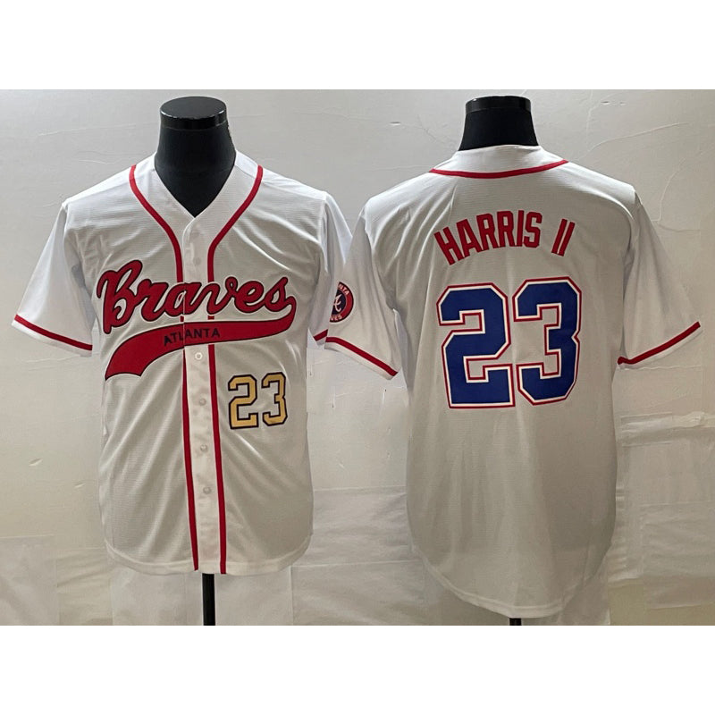 Rebec Atlanta Braves #23 Michael Harris II Number White  Cool Base With Patch Stitched Jersey