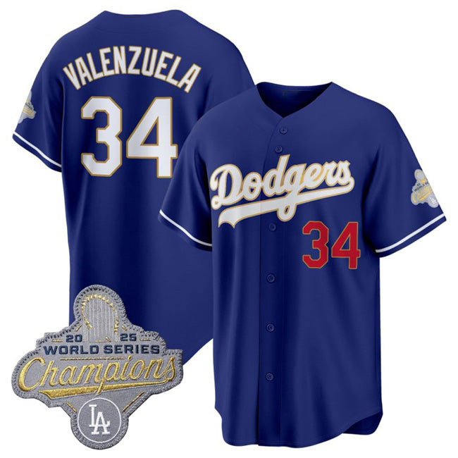 Rebec Los Angeles Dodgers #34 Fernando Valenzuela Royal  2026 Alternate Gold Collection Stadium Stitched Jersey