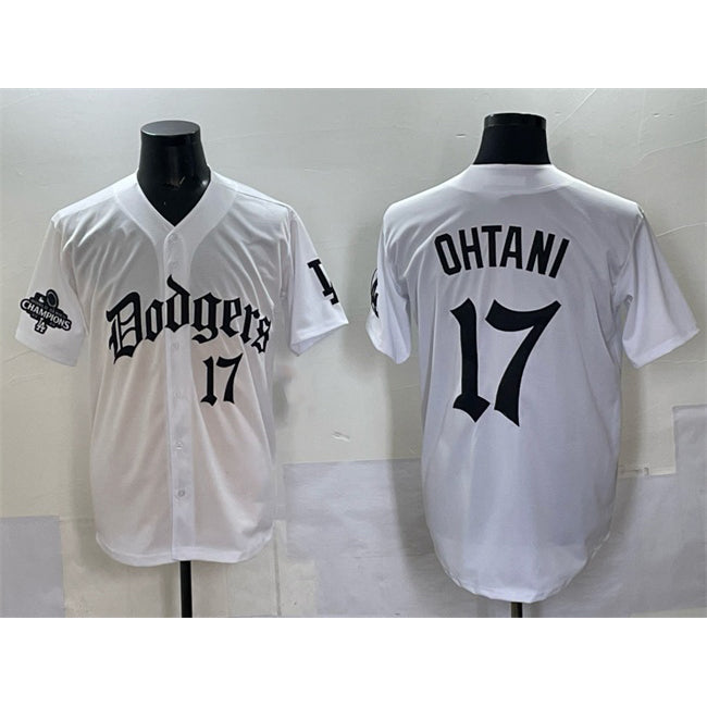 Rebec Los Angeles Dodgers #17 Shohei Ohtani White  2025 LA Gothic Style With 2024 World Series Champions Patch Vapor Premier Limited Stitched Jersey