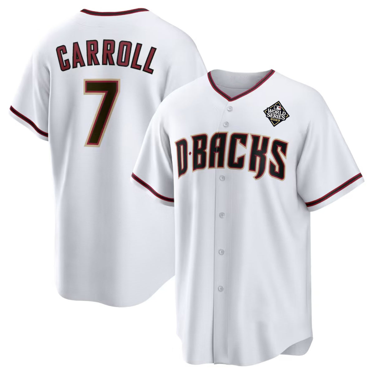 Rebec Arizona Diamondbacks #7 Corbin Carroll White  2023 World Series Cool Base Stitched Jersey 2