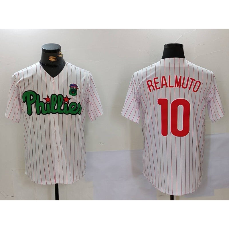 Rebec Philadelphia Phillies #10 J.T. Realmuto White Green  Cool Base Stitched Jersey 2