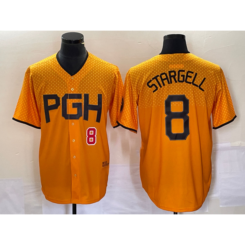 Rebec Pittsburgh Pirates #8 Willie Stargell Number Gold  2023 City Connect Stitched Jersey 3