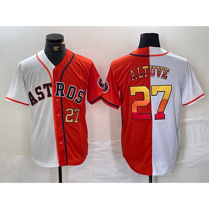 Rebec Houston Astros #27 Jose Altuve Number White Orange  Split Stitched Jersey