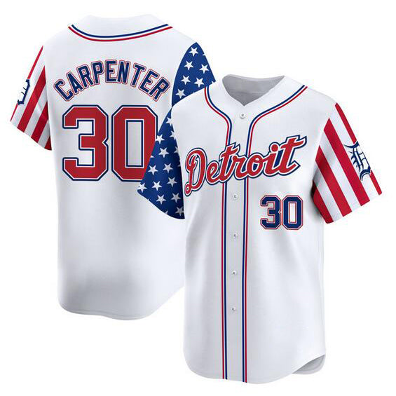 Rebec Detroit Tigers #30 Kerry Carpenter White  2025 Independence Day Vapor Premier Limited Stitched Jersey