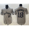 Rebec Los Angeles Dodgers #18 Yoshinobu Yamamoto Grey  LA Gothic Style With 2025 World Series Champions Patch Limited Stitched Jersey