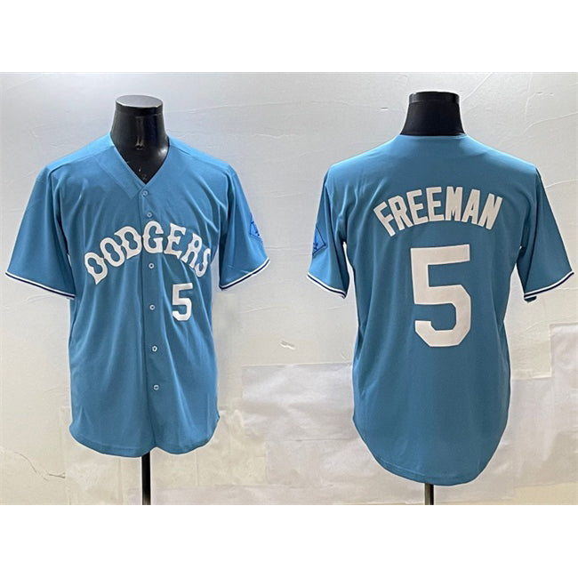 Rebec Los Angeles Dodgers #5 Freddie Freeman Light Blue  Limited Stitched Jersey