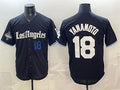 Rebec Los Angeles Dodgers #18 Yoshinobu Yamamoto Black  2025 World Series Champions Patch 'Gothic Edition' Vapor Premier Limited Stitched Jersey