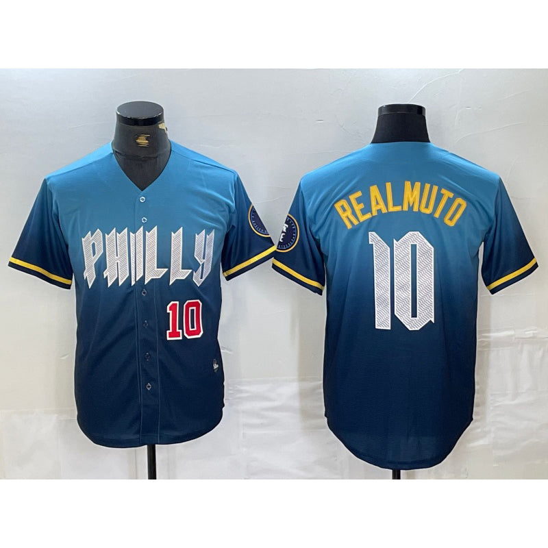 Rebec Philadelphia Phillies #10 JT Realmuto Number Blue  2024 City Connect Limited Stitched Jerseys