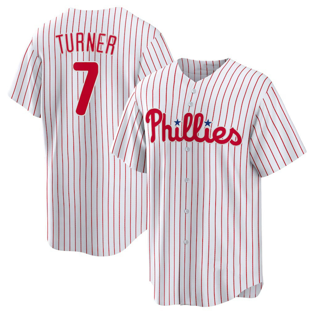 Rebec Philadelphia Phillies #7 Trea Turner White  Home Replica Player Jersey