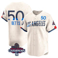 Rebec Los Angeles Dodgers #50 Mookie Betts Cream  2024 World Series Champions City Connect Limited Stitched Jersey