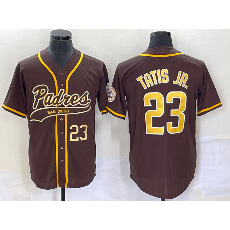 Rebec San Diego Padres #23 Fernando Tatis Jr Number Brown  NEW 2023 Cool Base Stitched Jersey