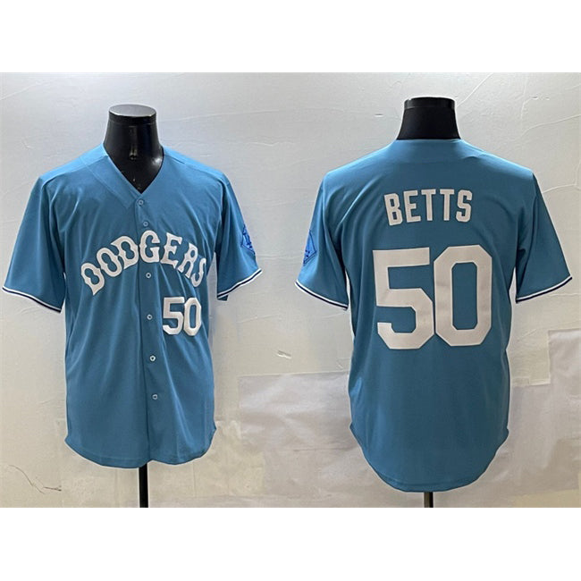 Rebec Los Angeles Dodgers #50 Mookie Betts Light Blue  Limited Stitched Jersey