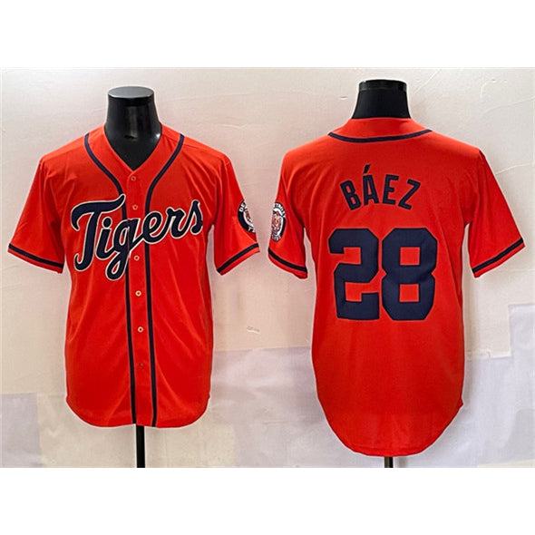 Rebec Detroit Tigers #28 Javier B¨¢ez Orange  With Patch Cool Base Stitched Jersey