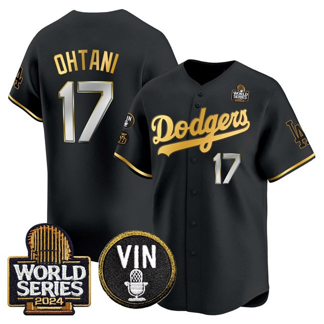 Rebec Los Angeles Dodgers #17 Shohei Ohtani Black Gold  2024 World Series Vin & Kobe Patch Limited Stitched Jersey
