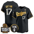 Rebec Los Angeles Dodgers #17 Shohei Ohtani Black Gold  2024 World Series Vin & Kobe Patch Limited Stitched Jersey