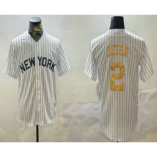 Rebec New York Yankees #2 Derek Jeter White  Pinstripe Name Fashion Cool Base Jersey