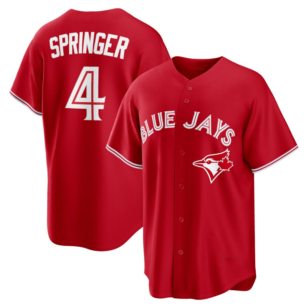 Rebec Toronto Blue Jays #4 George Springer Red  Canada Day Replica Jersey