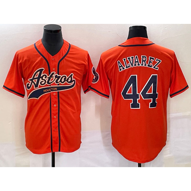 Rebec Houston Astros #44 Yordan Alvarez Orange  With Patch Cool Base Stitched Jersey
