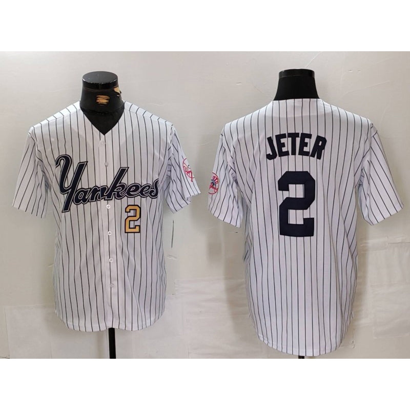 Rebec New York Yankees #2 Derek Jeter White  Pinstripe Fashion Cool Base Jerseys 2