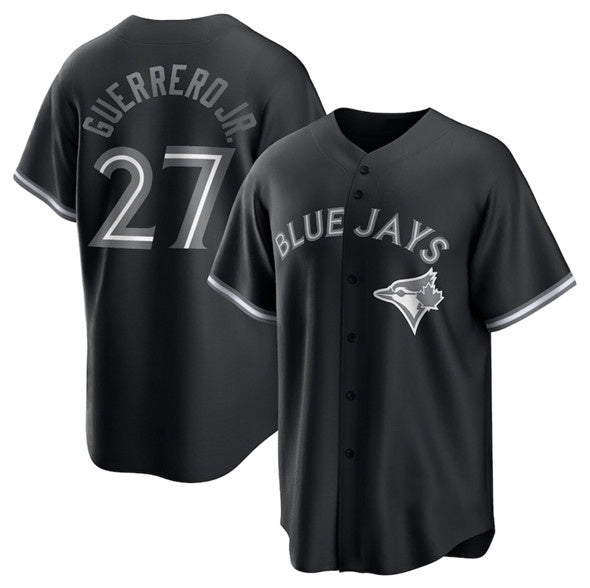 Rebec Toronto Blue Jays #27 Vladimir Guerrero Jr. Black  Lights Out Limited Stitched Jersey