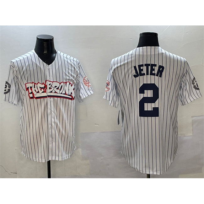 Rebec New York Yankees #2 Derek Jeter White  Bronx Graffiti Vapor Limited Stitched Jersey