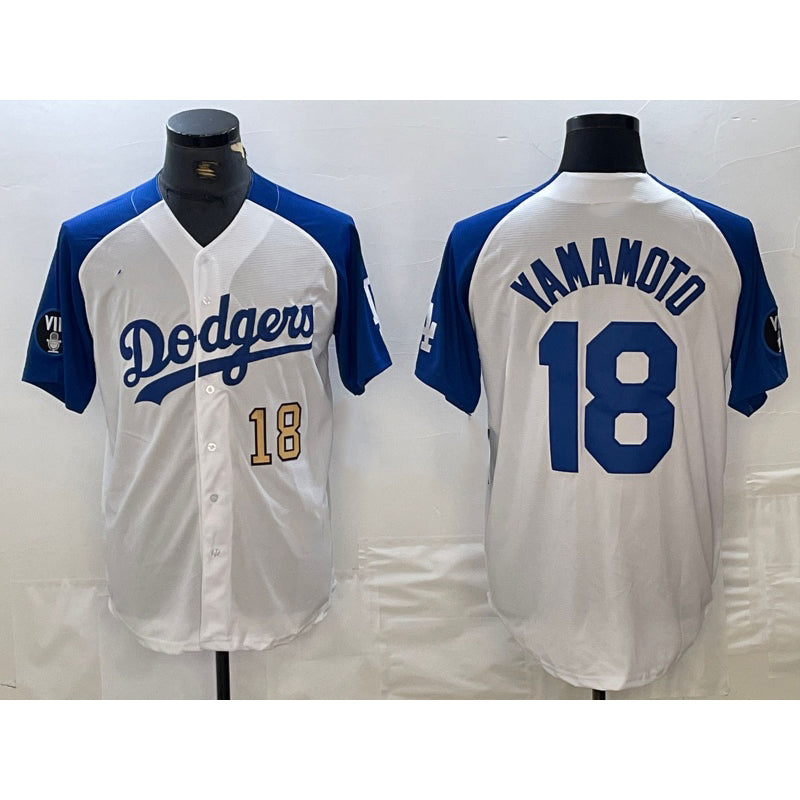 Rebec Los Angeles Dodgers #18 Yoshinobu Yamamoto Number White Blue  Fashion Stitched Cool Base Limited Jerseys