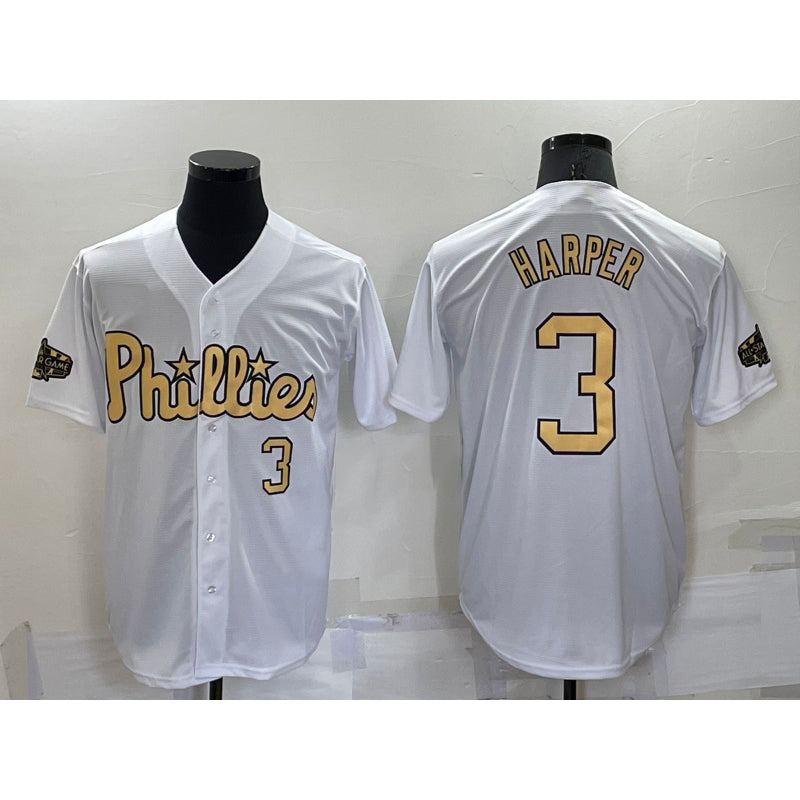 Rebec Philadelphia Phillies #3 Bryce Harper Number White  2022 All Star Stitched Cool Base Jersey