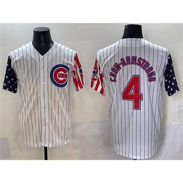 Rebec Chicago Cubs #4 Pete Crow-Armstrong White  Pinstripe 2025 Independence Day Vapor Premier Limited Stitched Jersey