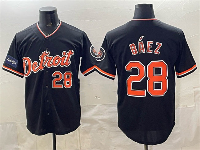 Rebec Detroit Tigers #28 Javier B¨¢ez Black  2026 Meijer Patch Alternate Vapor Premier Limited Stitched Jersey