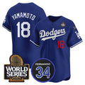 Rebec Los Angeles Dodgers #18 Yoshinobu Yamamoto Royal  2024 World Series With Fernando Memorial Patch Limited Stitched Jersey