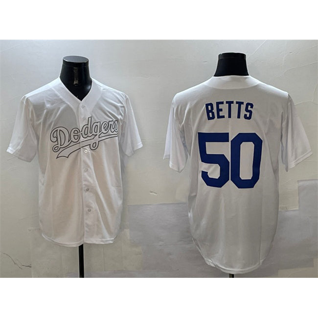 Rebec Los Angeles Dodgers #50 Mookie Betts White  Fashion Cool Base Stitched Jersey