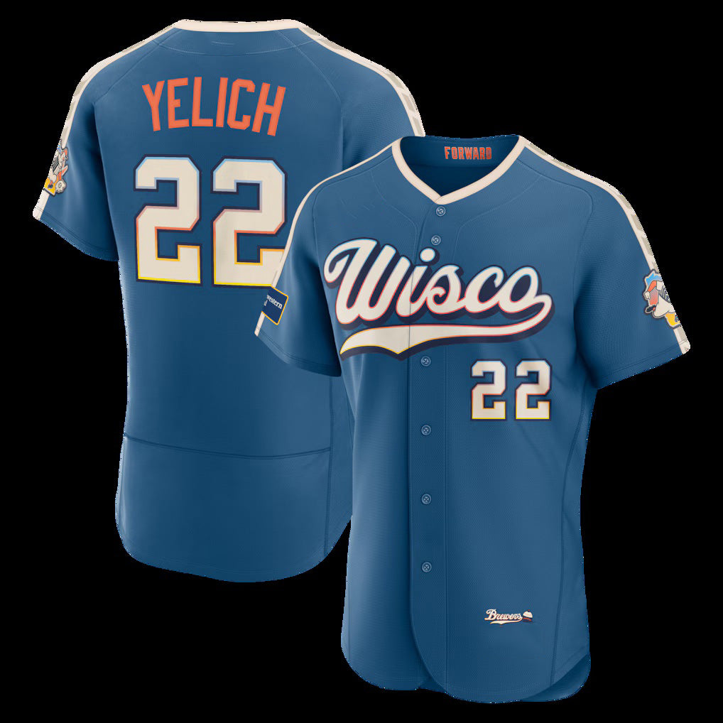 Rebec Milwaukee Brewers #22 Christian Yelich Mineral Blue  2026 City Connect Authentic Sponsor Patch Jersey