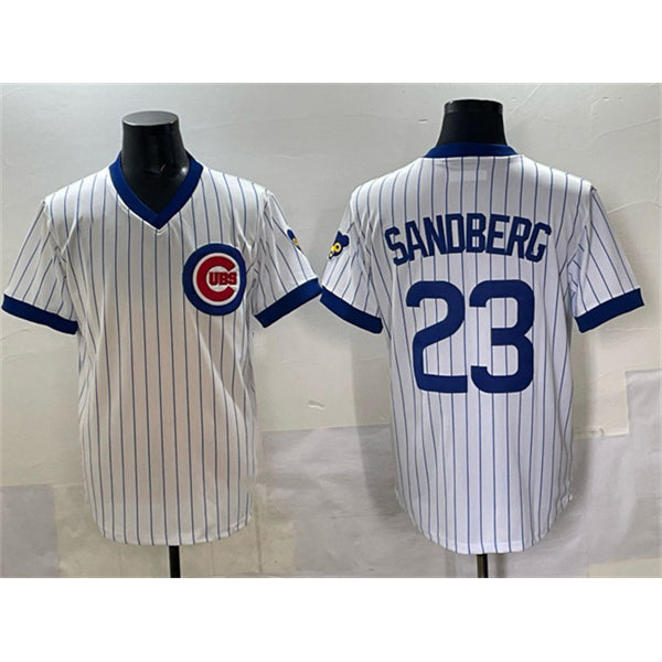 Rebec Chicago Cubs #23 Ryne Sandberg White  Throwback Stitched Jersey