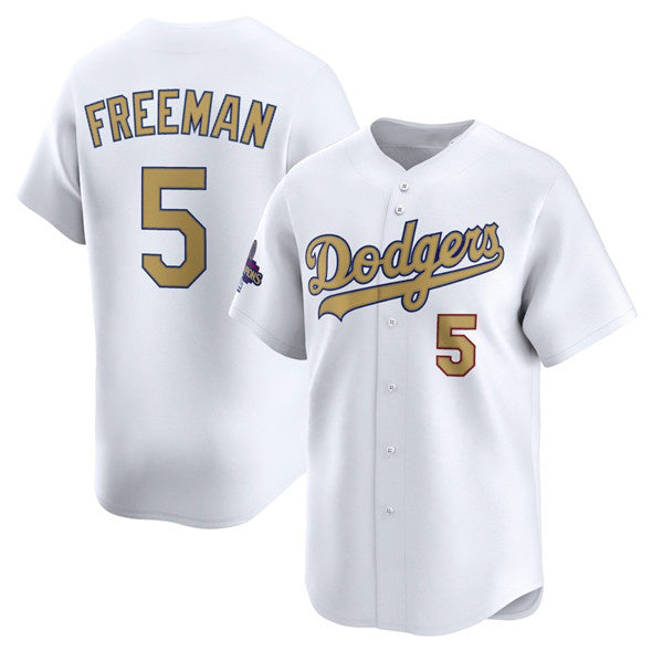Rebec Los Angeles Dodgers #5 Freddie Freeman White  2025 Gold Collection Limited Stitched Jersey