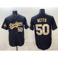 Rebec Los Angeles Dodgers #50 Mookie Betts Black Gold  2025 World Series Champions Patch Limited Stitched Jersey