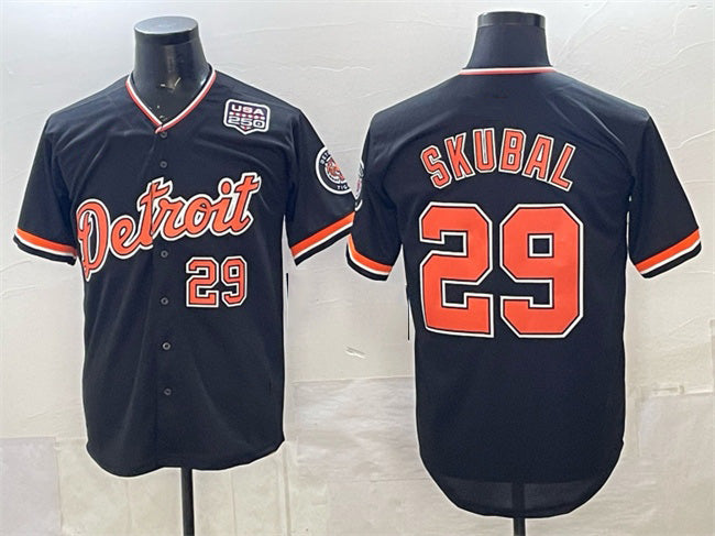 Rebec Detroit Tigers #29 Tarik Skubal Navy  2026 Alternate USA 250' Patch Vapor Premier Limited Stitched Jersey