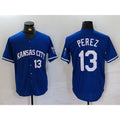 Rebec Kansas City Royals #13 Salvador Perez Number Royal  Cool Base Stitched Jersey