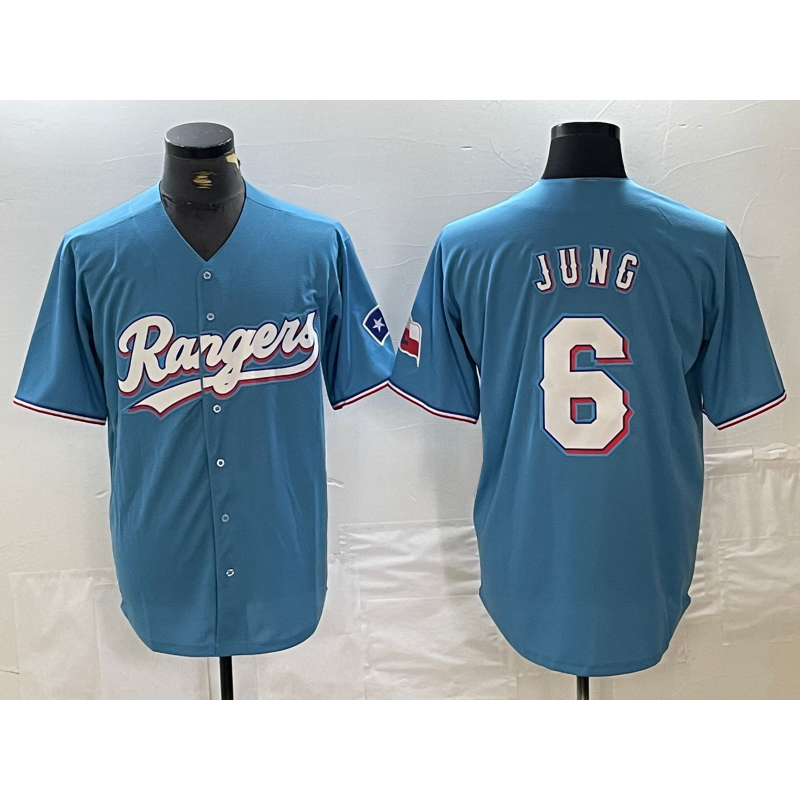 Rebec Texas Rangers #6 Josh Jung Light Blue  Team Logo Cool Base Jersey