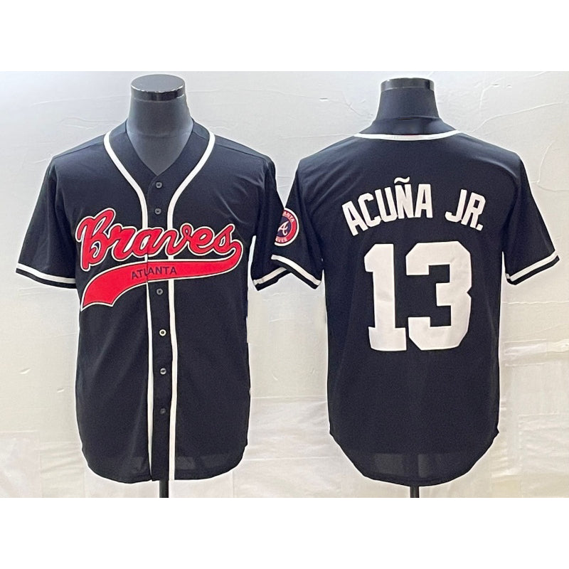 Rebec Atlanta Braves #13 Ronald Acuna Jr Black  Cool Base Stitched Jersey 2